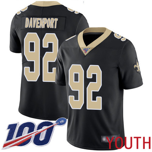 New Orleans Saints Limited Black Youth Marcus Davenport Home Jersey NFL Football 92 100th Season Vapor Untouchable Jersey